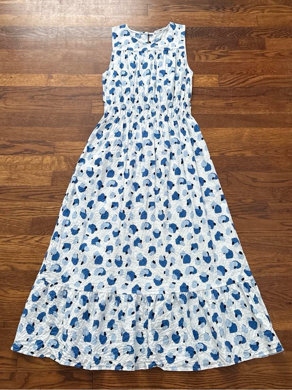 Michelle McDowell blue and white dress